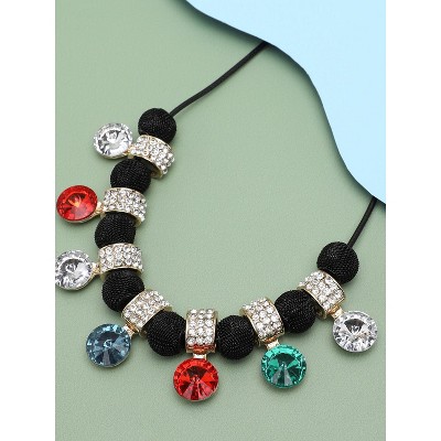 SOHI Women's Black Stone Statement Necklace