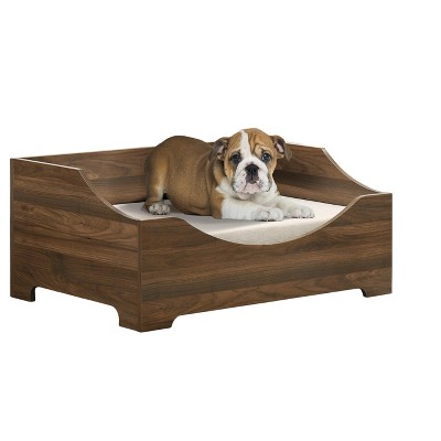 MaseiKar 36" Modern Wood Pet Bed with Cushion, Brown Alder Finish, Indoor Dog Sofa for Small to Medium Pets, Comfy & Stylish