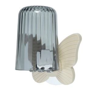 Unique Bargains Bathrooms Wall Mounted Butterfly Shape Toothbrush Holder with Cup Beige 4.33"x3.35" 1 Set - 1 of 4