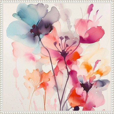 Watercolor Romance I Abstract Floral Canvas Print with White Frame