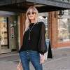 Amaryllis Women's Boat Neck Top with Sheer Textured Chevron Balloon Sleeves Relaxed Fit Versatile Pullover - 2 of 4