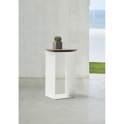 Whiteline Modern Outdoor Living ST1731-WHT Side Table, White/Walnut