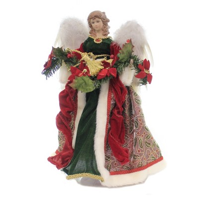 Christmas 16.5" Poinsettia Angel Treetopper Wings Feathered  -  Tree Toppers