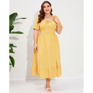 Plus Size Summer Dress for Women Square Neck Casual Boho A Line Maxi Dress - 1 of 4