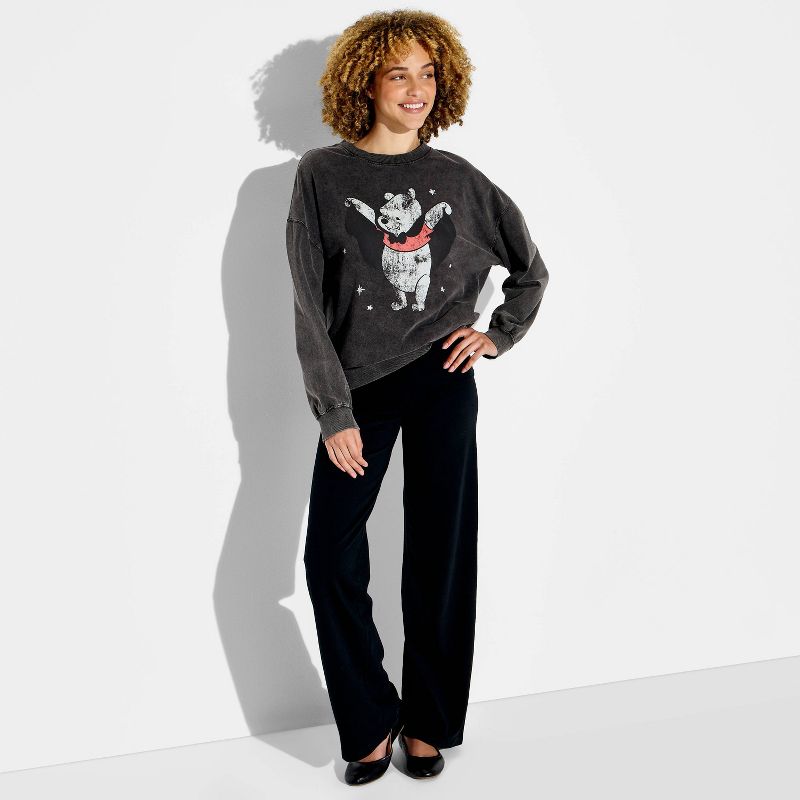 Women's Crewneck Pooh Bat Fleece Graphic Pullover Sweatshirt - Gray XXS