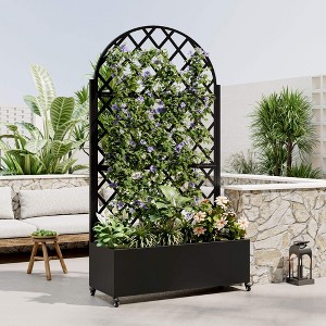 ORRD Round Metal Planter Box w/Trellis & Wheels - Raised Garden Bed for Climbing Plants, Vegetables, Vines - Privacy Screen Included - 1 of 4