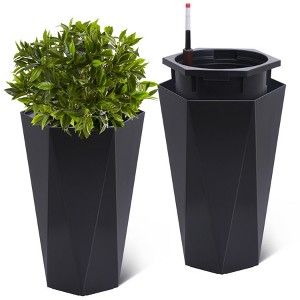 Large Plastic Flower Pot with Inner Bucket Set of 2, Self Watering Planter with 2 Trays and a Water Level Monitor, For Patio, Porch - 1 of 4