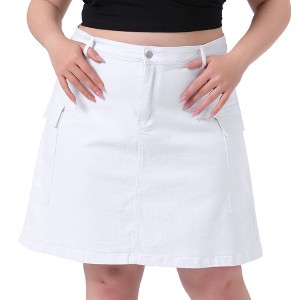 Agnes Orinda Women's Plus Size A-Line Zipper Front Flare Denim Mini Skirts - 1 of 4