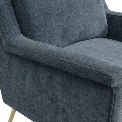 Mid-Century Slate Blue Accent Chair with Gold Legs
