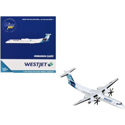 Bombardier Q400 Commercial Aircraft "WestJet" (C-FOEN) White with Blue Tail 1/400 Diecast Model Airplane by GeminiJets