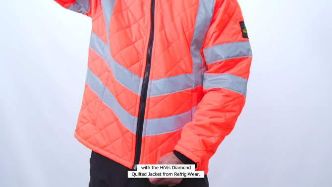 RefrigiWear HiVis Insulated Diamond Quilted Water Repellent Jacket, 2 of 9, play video