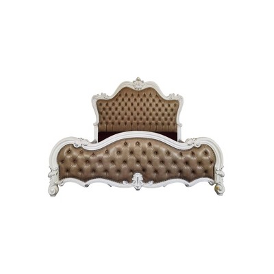 Versailles II California King Bed in Vintage Gray and Bone White with Tufted Upholstery