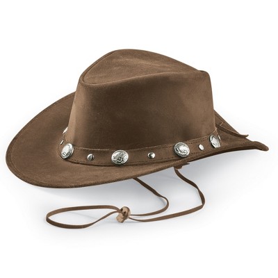 Collections Etc Natural Leather Buffalo Nickel Style Stud Hat