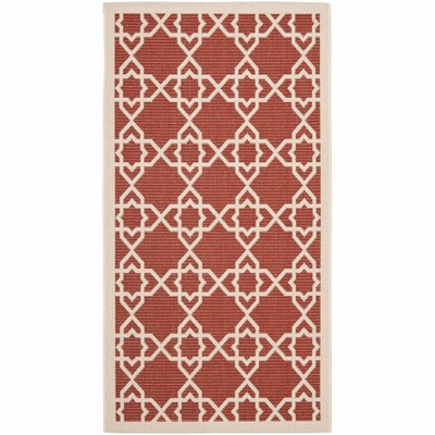 Radiant Red and Beige Easy-Care Round Synthetic Area Rug