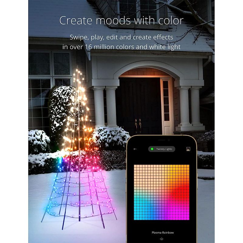 Twinkly Light Tree  App-Controlled Flag-Pole Christmas Tree - Black Wire. Pole Included. Outdoor Smart Christmas Lighting Decoration, 3 of 8