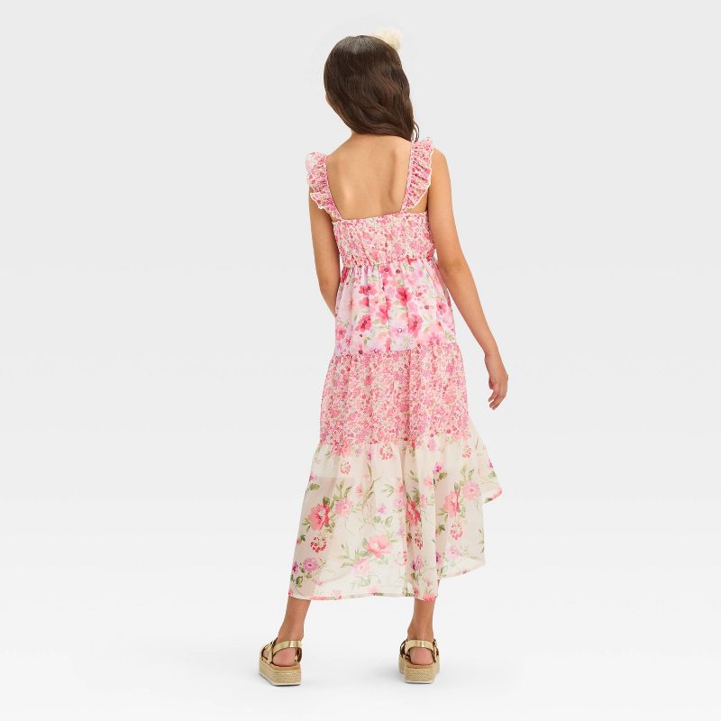 Girls' Zenzi Flutter Sleeve Floral Ombre Tiered Chiffon Dress, 2 of 4