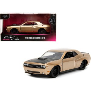 2012 Dodge Challenger SRT8 Gold Metallic with Black Hood "Pink Slips" Series 1/32 Diecast Model Car by Jada - 1 of 4