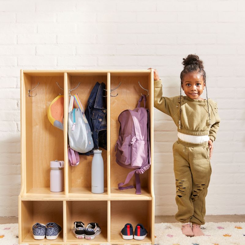 ECR4Kids Streamline 3-Section Toddler Coat Locker with Bench, Kids Furniture, 5 of 11
