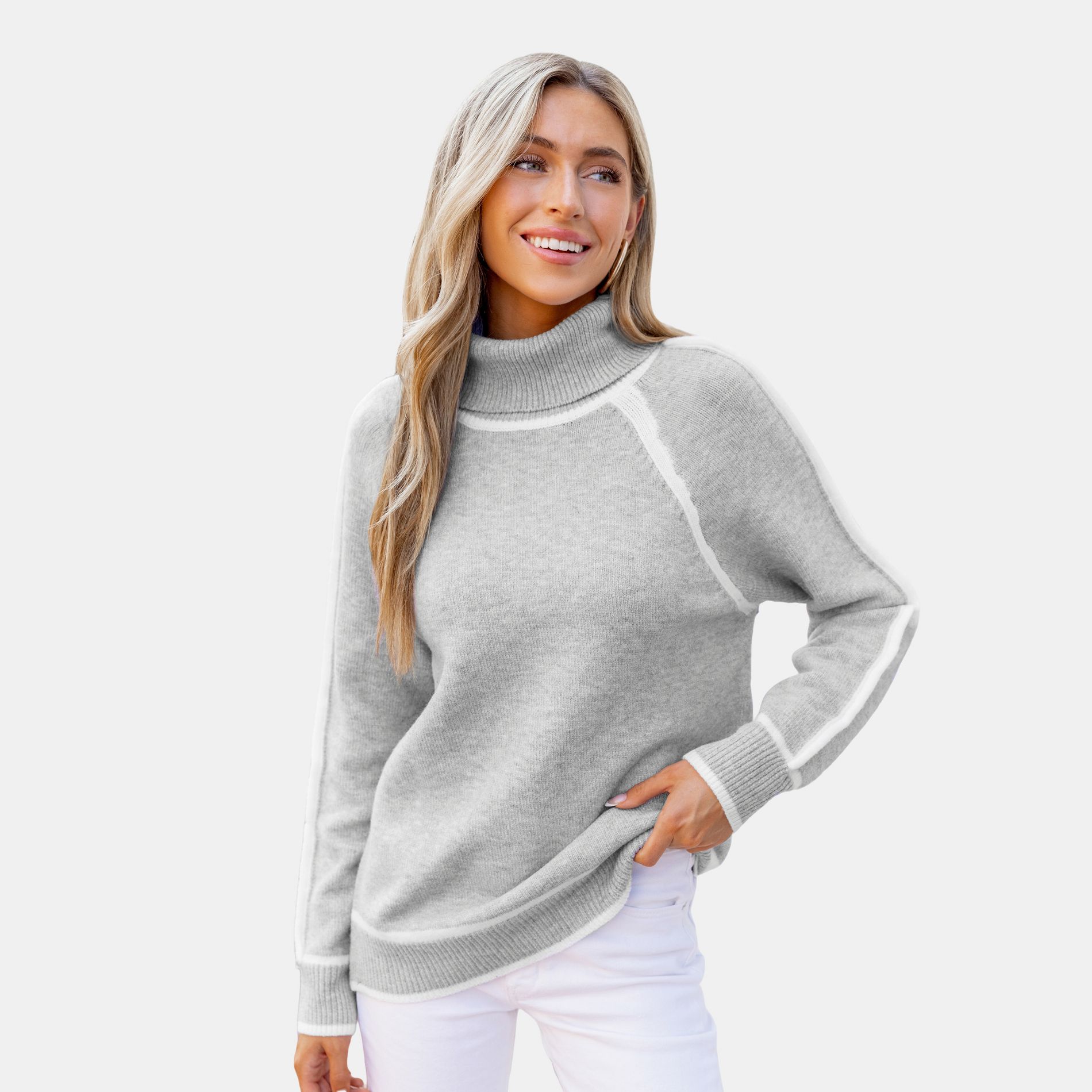 Women's Cozy Chic Gray Turtleneck Sweater - Cupshe-L-Gray