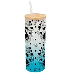 Elanze Designs Regal Swan Bird Flower Garden Wrap-Around Design 25 Ounce Frosted Gradient Glass On-The-Go Coffee Travel Skinny Tumbler Mug Cup, Bamboo - 1 of 1