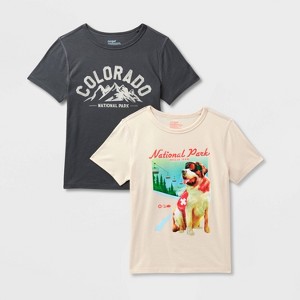 Kids' 2pk Adaptive Short Sleeve 'Dog/Colorado' Graphic T-Shirt - Cat & Jack™ Beige/Charcoal Gray - 1 of 3