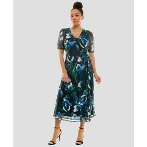 Harlow & Rose Womens Puff Sleeve Faux Wrap Midi Dress - 1 of 4