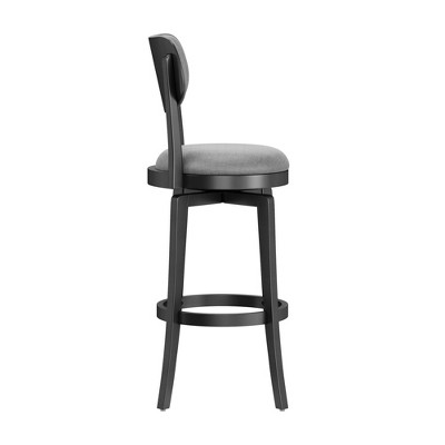 Classic Black Wood Swivel Barstool with Slate Gray Upholstery