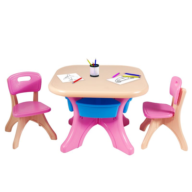 Tangkula 3 PCS Kids Activity Storage Table & Chair Set Pink, 2 of 9