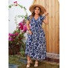Coolmee Womens Plus Size Summer Floral  Dresses Short Sleeve Wrap V Neck Formal Wedding Guest Maxi Dress with Belt - 4 of 4