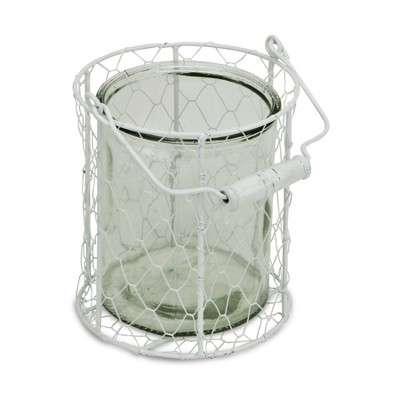 Cheung's Belen Round Glass Jar in White Wire Basket - X-Large