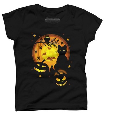 Girl's Design By Humans Halloween Kitty By artizan16 T-Shirt