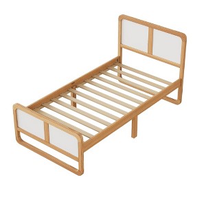 NicBex Wood Platform Bed with Headboard for Kids,Teens,Adults,White+Walnut - 1 of 4