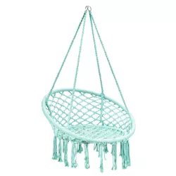 Costway Hanging Hammock Chair Macrame Swing Handwoven Cotton Backrest Garden Turquoise