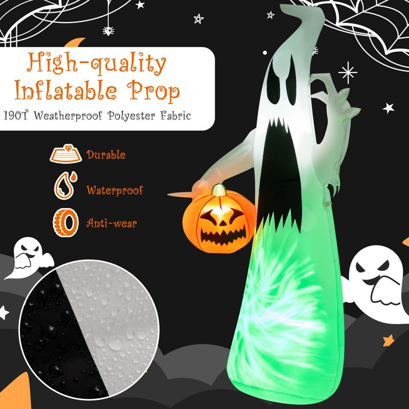 Tangkula 6FT Halloween Inflatables Ghost Holding Pumpkin Blow Up Ghost & Pumpkin Prop with Rotating LED Light Scary Halloween Decorations, 4 of 11