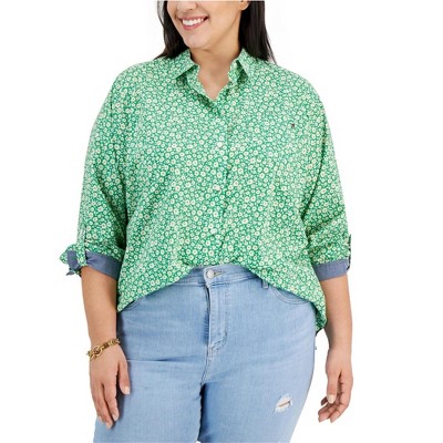 Tommy Hilfiger Womens Chest Pocket Floral Button Up Shirt