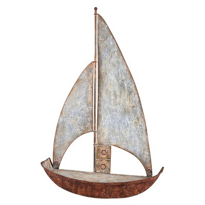 Rustic Distressed Metal Sailboat Hanging Wall Shelf - Foreside Home & Garden