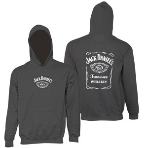 Mens Jack Daniels Charcoal Bottle Label Hoodie - 1 of 4
