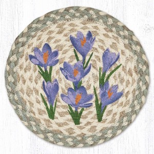 Earth Rugs Crocus Flower Printed Round Jute Trivet – 10" Table Protector - 1 of 3