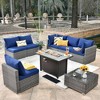 Ovios Venice 8pc Wicker Outdoor Patio Furniture Set Conversation Sofa with a Metal Fire Pit and Cushions - 3 of 4
