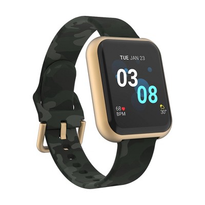 iTouch Air 3 Smartwatch: Gold Case with Green Camo Strap