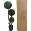 35 Inch Artificial Topiary Tree, Triple Ball Fake Boxwood Plants, Strong Wood Trunks, Dark Green Realistic Foliage for Indoor and Outdoor Decor - 3 of 4