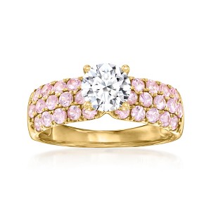 Ross-Simons 1.00 Carat Lab-Grown Diamond Ring With 1.00 ct. t.w. Pink Sapphires in 14kt Yellow Gold - 1 of 4