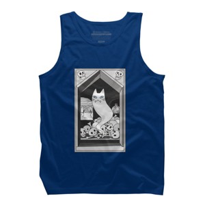 Men's Design By Humans Ghost cat the Keeper of the Crypt By runcatrun Tank Top - 1 of 2