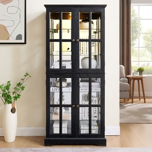Sapphtopaz Antique 6-Tier Bookcase with Glass Doors Adjustable Shelves, Curio Display Cabinet, Bookshelf Showcase for Home or Office - 1 of 4