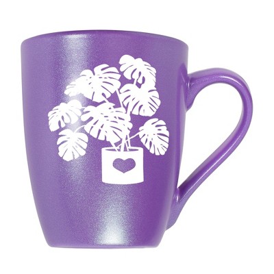 Elanze Designs Botanical Foliage Nature Coffee Cup Mug 10 Ounce Ceramic With Shimmery Metallic Finish Elegant Minimalist Monstera in Heart Planter