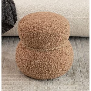 CAVINAS Snowman Plush Stool – Round Ottoman with Lamb Wool Cushion and Solid Wood Frame, Ottoman Foot Rest, Bedroom End Bench, Footstool - 1 of 4