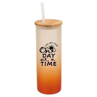 Elanze Designs You Got This One Day At A Time Sun Wrap-Around Design 25 Ounce Frosted Gradient Glass On-The-Go Coffee Travel Skinny Tumbler Mug Cup,