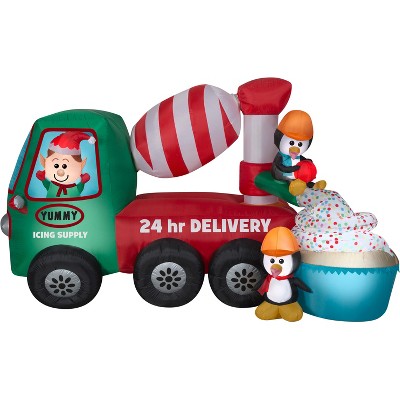 Gemmy Animated Christmas Airblown Inflatable Cement Mixer Scene, 5 ft Tall, Multicolored