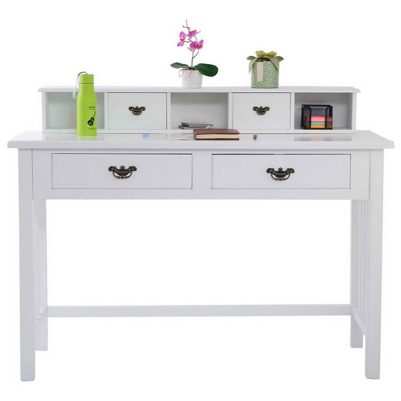Tangkula 2-tier Writing Table Studying Desk Modern White Console Table w/ 4 Drawers, 1 of 7