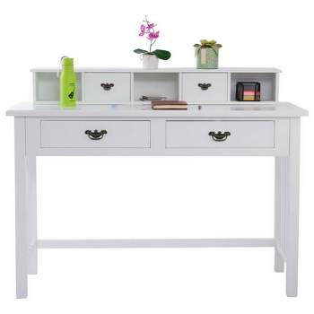 Tangkula 2-tier Writing Table Studying Desk Modern White Console Table w/ 4 Drawers